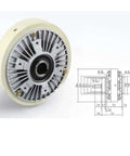 Magnetic Powder Brake With Hollow Shaft For Smooth Unwind And Tension Control, 12Nm Torque, 24V DC, showing product and schematic.