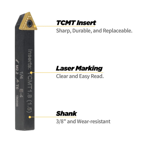 Jerax 1/4-inch indexable turning tool with TCMT carbide insert on a black tool holder (side view).