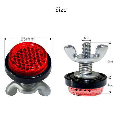 Red Reflectors Motorcycle License Plate Bolts And Nuts Kit With Mini Decorative M5 Screws; 25mm diameter and 9mm thickness