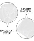 Close-up of 50 Pack White Disposable Nonwoven Space Hood Caps For Snagging Hair Tight And Keeping Kitchens Spotless, showcasing space hat style and sturdy material.