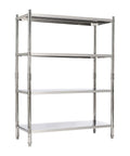 Knockout Four Tier Stainless Steel Shelving Rack With Adjustable Heights And Rock Solid 330 Pounds Heavy Duty Frame Built Tough For Garage Basement Or Kitchen Space Saving Storage Silver, four-tier design.