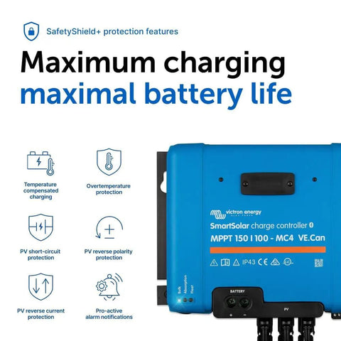 SmartSolar MPPT Charge Controller With Bluetooth MC4 Compatible 150V 100A Supports 12V 24V 36V 48V Solar Systems