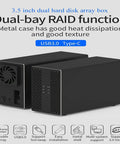 Plug And Play Dual Bay Hard Drive Enclosure Rock Solid USB 3.0 And USB 3.1 RAID Array Dock with metal housing and dual-bay setup.