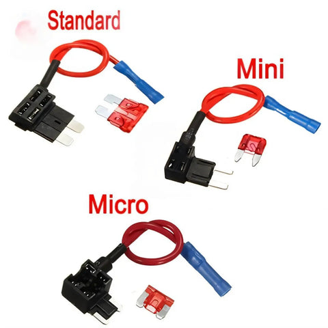 Upgrade Your Gear With This Super Cool Fuse Tap Adapter That Turns One Spot Into Two For Adding Extra Electronics Like Phone Cradles Or Alarms Without Any Messy Splicing Wires Needed For Micro Mini And Standard Blade Fuses Up To 10 Amps Perfect For. Standard Mini Micro blade fuse tap adapter with wire lead and fuse clips