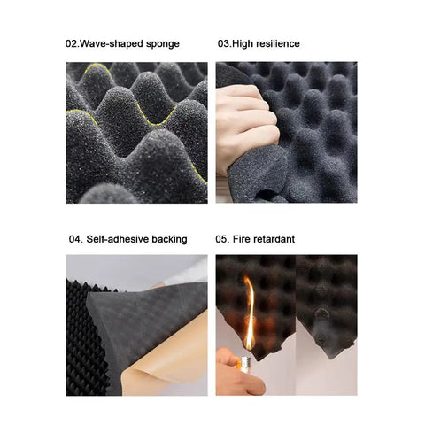 Premium Self Adhesive Egg Crate Acoustic Panels For Walls High Density Fireproof Sound Insulation Foam Roll showing wave-shaped sponge texture.