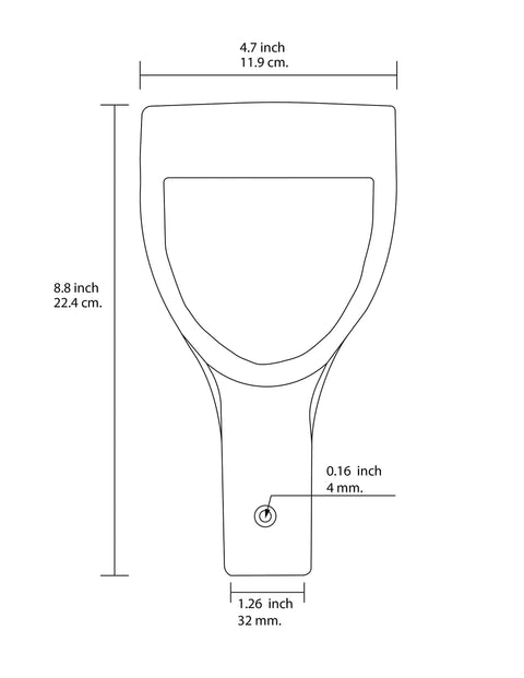 Diagram of D Grip Replacement Handle for Shovels and Yard Tools, 1.26 Inch Inner Diameter Mount, tan, with measurements and screw hole.
