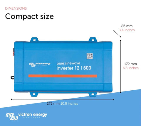 Top view of Phoenix 500VA 12V To 120V Pure Sine Wave Inverter with NEMA GFCI Outlet showing compact dimensions.
