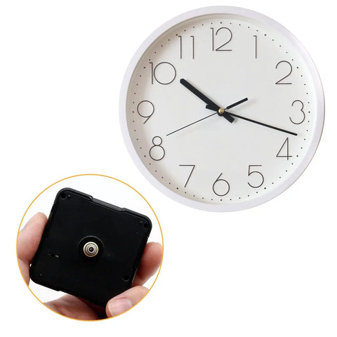 Close-up of Clock Mechanism Replacement 13mm Shaft Quartz Movement for DIY Wall Clocks Silent Sweep, 0.21 Inch Thread, 0.51 Inch Shaft Length.