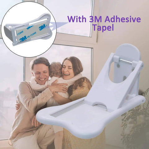 4 Pack Child Safety Sliding Door Locks For Windows And Patio Doors with 3M tape, shown installed on a vertical window.