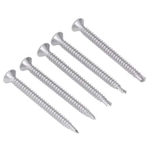 200 Pieces Self Drilling Screw Set 410 Stainless Steel Heavy Duty Cross Countersunk Head Fasteners For Metal To Wood DIY Construction 50mm Length M4.2 18