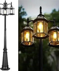 Three Head Outdoor Lamp Post With Birdcage Design, Hardwired Street Light For Outside, Modern Outdoor Lighting With Clear Glass Panels