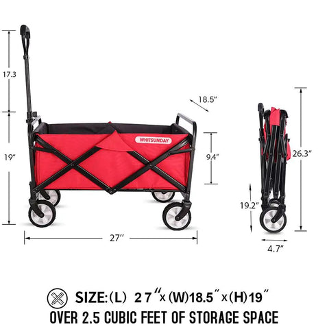 Versatile Collapsible Folding Wagon Cart Heavy Duty Utility Wagon With All Terrain Wheels for camping and easy storage red