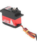 Premium Aluminum Alloy Servo Motor Built Tough Runs Smooth Whisper Low Noise Killer Pull Top Shelf Efficiency For Model Airplanes side view with wiring visible.