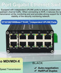 10 Port Gigabit Ethernet Switch Industrial Grade Unmanaged Network Hub With Din Rail Or Wall Mount Full Duplex Plug Play