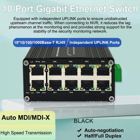 10 Port Gigabit Ethernet Switch Industrial Grade Unmanaged Network Hub With Din Rail Or Wall Mount Full Duplex Plug Play
