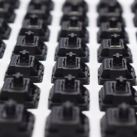 Oil King V2 Pre Lubed 5 Pin Linear Keyboard Switches For Mechanical Keyboards, 90 Pack, black switches in tray