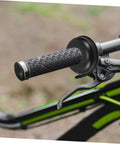 Close-up of a bicycle handlebar with textured grip and brake lever, part of the 20 Piece Bicycle Axle Washer Kit With Steel Bowl Gaskets And Seal Fittings For Mountain Bike Front And Rear Repair Ride Ready Protect Bearings And Guard Against Dirt Extend Bike Life.