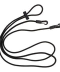 Riding Ready Horse Reins 3m Adjustable Training Rope with Elastic Neck Stretcher in black, shown coiled and ready for use.