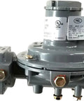 MEC Marshall 1232-BBF two-stage propane regulator, gray metal body, 11 in. WC, side view