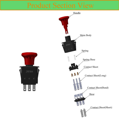 Exploded view of Blade Clutch PTO Switch Replacement For Hustler Super Z And Z Series Mowers showing components like handle and contacts.