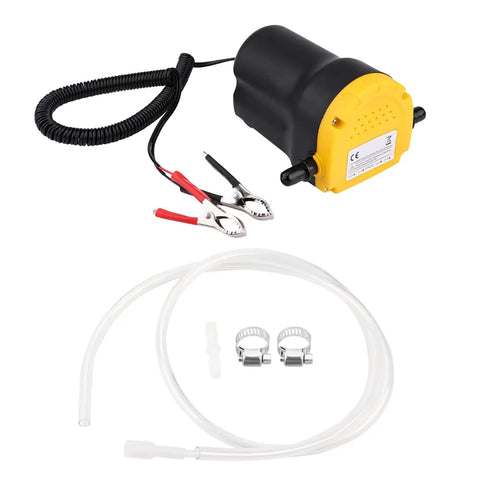 Efficient 12V Electric Fluid Extractor Pump With Battery Clamps For Quick And Clean Oil Transfer On Cars Motorcycles And Quads. Accessories included.