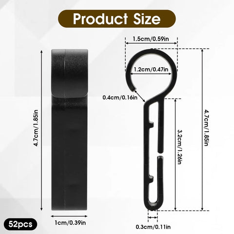 52 Pcs Hard Hat Clips For Headlamp LED Light Helmet Clips Easy Mount On Narrow Edges Anti Slip Stable diagram with dimensions