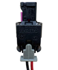 Premium Engine Coolant Temperature Sensor Connector And Wiring Harness Kit Compatible With Audi Bmw Chevrolet Ford Gmc Hyundai Jeep Benz Vw Direct Replacement 13587326 S2860 showing top view of connector with purple and red wires.