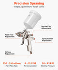 Heavy Duty Lvlp Air Spray Gun Featuring Gravity Feed Cup And Quick Swap Nozzles For A Hella Smooth Automotive And Wood Finish Includes Built In Pressure Regulator For No Fuss Shop Work with adjustments for paint flow, airflow, and spray pattern.