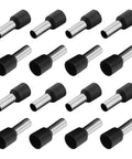 Heavy Duty 250 Pack Of Preinsulated Copper Wire Ferrule Connectors For Quick Plug And Play Electrical Jobs Featuring Slick Crimp Terminals Upgraded For Ve1012 Wires, showing multiple silver and black ferrule connectors.