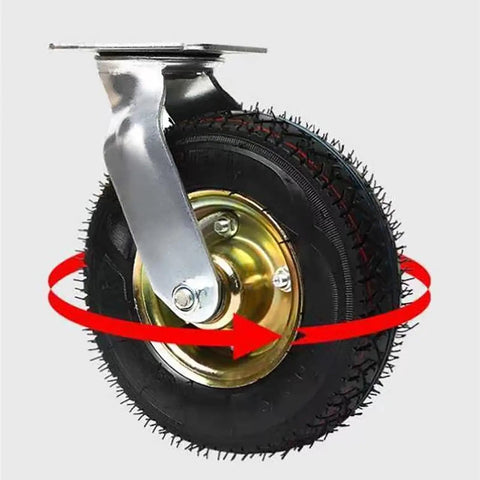 Heavy Duty Rubber Caster Wheels With 360 Degree Swivel Action For Furniture And Workbenches Smooth Rolling Shock Absorbing universal caster with metallic wheel mount.