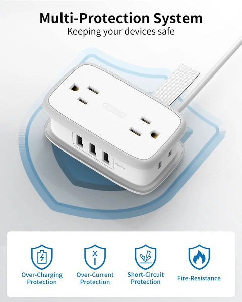 2 Pack Travel Power Strip With USB Ports 4 Outlets And 3 USB 4 Ft Short Extension Cord Compact Portable Desktop Charging Station