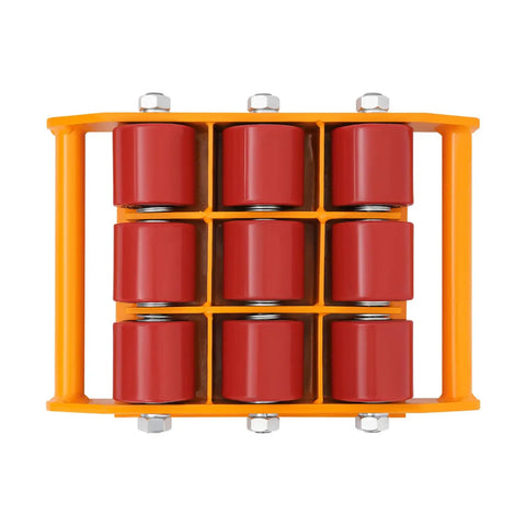 15 Ton Machinery Skate Dolly With Nine PU Rubber Rollers For Heavy Load Transport Beefy Durable Industrial Skid Carrier For Moving Heavy Equipment Sturdy Alloy Steel Base Plate Reinforced Lock Nuts Solid Central Bearings Smooth Rolling top view