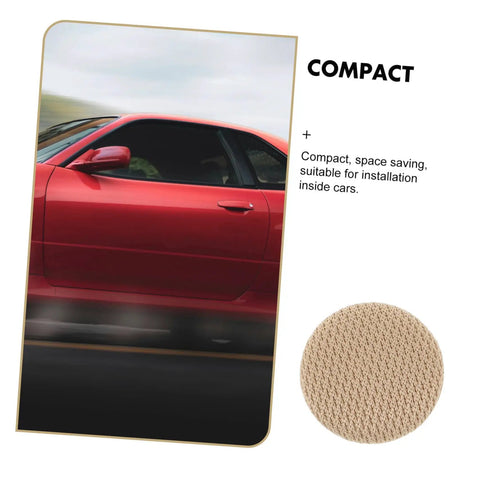 Car with red exterior shown alongside beige fabric texture related to Car Headliner Repair Kit With 60 Pieces Headliner Buttons And Durable Rivets For Sagging Roof Liner Quick Installation DIY Auto Interior Fix Universal Fit Professional Style Finish