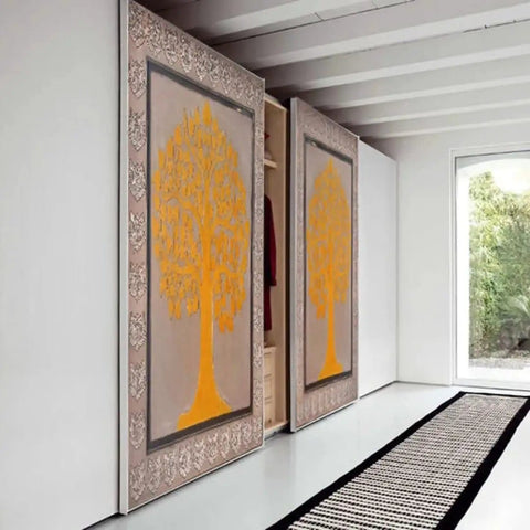 Hand Carved Tree Of Life Door For Exterior Or Interior Use, Pivot Barn Style Door With Large Sliding Or Hinged Panels, Custom Size 71x34