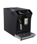 Fully Automatic Espresso Machine With Stainless Steel Cup Warmer And Smart Sensors For Low Water Beans Or Full Grounds Container Customizes Your Go To Drinks Smooth Operator Gear Zero Sweat Operation For Your Daily Grind In Classic Black - side view with control panel.