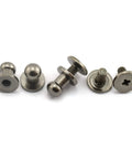 Flat Out Classic Black Solid Brass Sam Browne Buttons Screw Studs And Nail Rivets For Diy Leather Craft Belt Wallet Handbag Builds 5 To 7 Millimeter Straight Up Heavy Duty Craft Hardware showing five black brass stud buttons with screws.