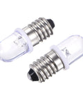 Tough As Nails E10 Screw Base LED Bulbs With Crisp White Glow DC 4.5V 0.25W Miniature Lamps, two shock-proof bulbs, silver base.