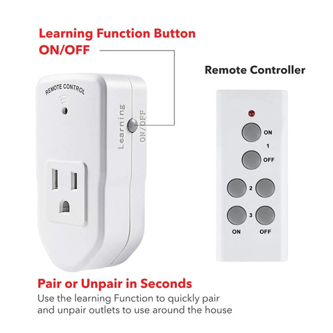 Wireless Remote Outlet Kit For Lights Fans Christmas Lights And Small Appliances, 100ft Range, 10A 1200W, 1 Remote And 1 Outlet