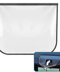 Rock Solid Magnetic EV Charger Port Cover With Premium Leather Edging Built For Steel Frame Electric Rides, clear with black trim.