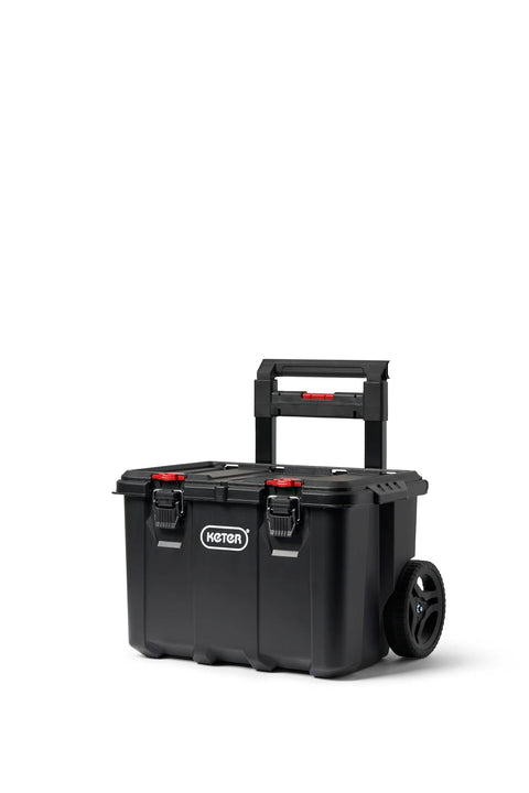 Four Piece Rolling Tool Storage System With Large Rolling Toolbox And Two Drawer Toolbox And Two Tray Organizers Interlocking