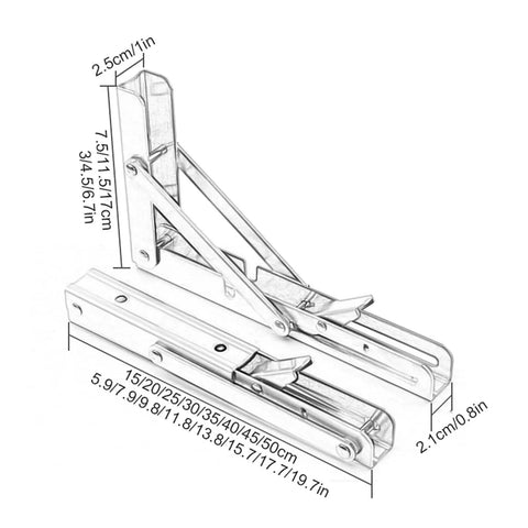 Heavy Duty Folding Shelf Brackets For Wall Mounted Console Tables Rust Resistant Stainless Steel with detailed dimensions.