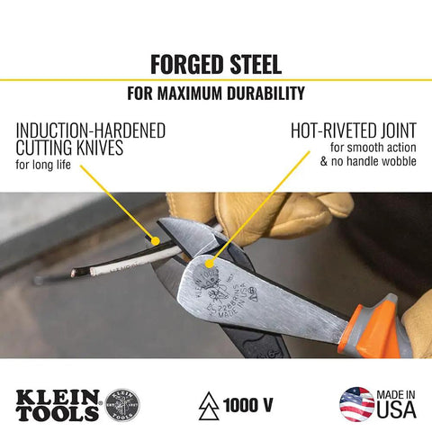 1000V Insulated Diagonal Cutting Pliers 8 Inch With High Leverage Design And Induction Hardened Blades Made In USA, cutting wire
