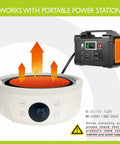 Ultra Compact 600W Electric Mini Hot Plate With Nine Precise Heat Settings shown with portable power station for RV camping.