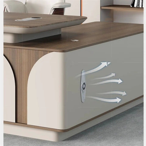 Ultimate Sit Stand Desk Boss Level Workstation showing eco-friendly finish and integrated air ventilation design.