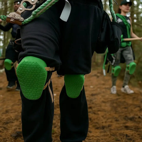 Close-up of green Knee Saver Knee Pads For Work And DIY Pro Grade Comfort Cushioned Support in outdoor setting