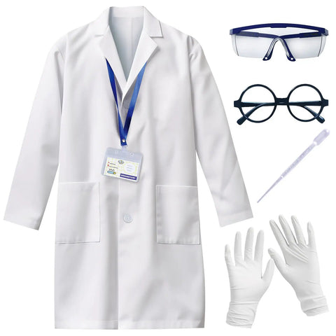 Kids Scientist Costume Lab Coat With Goggles Glasses ID Card And Gloves For Pretend Play Hands On Science Projects Career Day And Halloween Dress Up For Boys And Girls XL Size