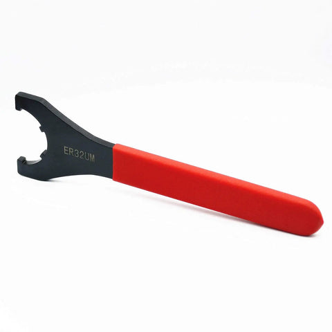Red Spanner Collet Chuck Wrench ER-32UM for CNC Milling with red handle, used for tightening and loosening clamping nuts and screws.