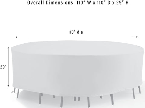 Round Outdoor Patio Furniture Cover Weatherproof Waterproof And Tough As Nails Shield For Backyard Deck And Dining Sets Tan All Weather Protection Against Sun Rain Snow Dirt And Sap at 110 inch diameter and 29 inch height covering table
