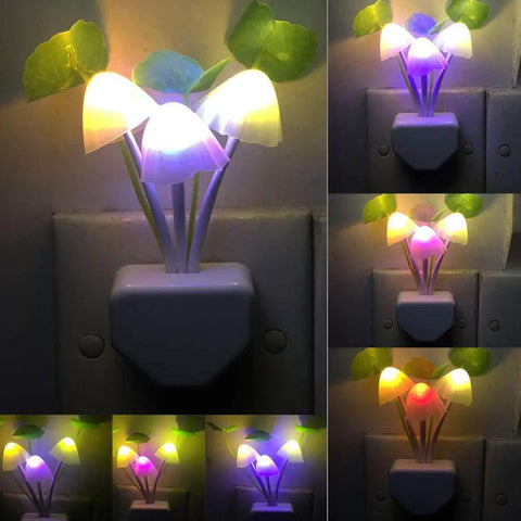 Two Pack Plug In LED Mushroom Night Lights With Dusk To Dawn Sensor Color Changing Bed Night Light Soft Cozy Glow For Kid Friendly Room Hallway Nursery Bedroom Living Room Wall Lamp