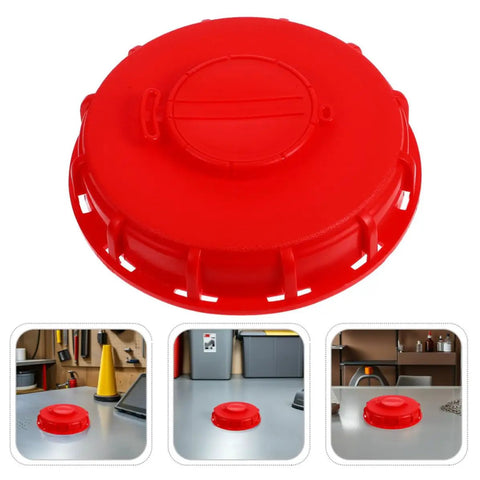 Two Pack Red Abs Ibc Container Lid Covers With Vent Holes And Valve Caps For Secure Sealing Quick Liquid Access Smooth Flow Protection On 550 Gallon Water Barrels top view of red lid showing vent and valve cap features